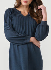 CAJU Half Rib Knit and Puff Sleeve Dress - STYLE CZ960